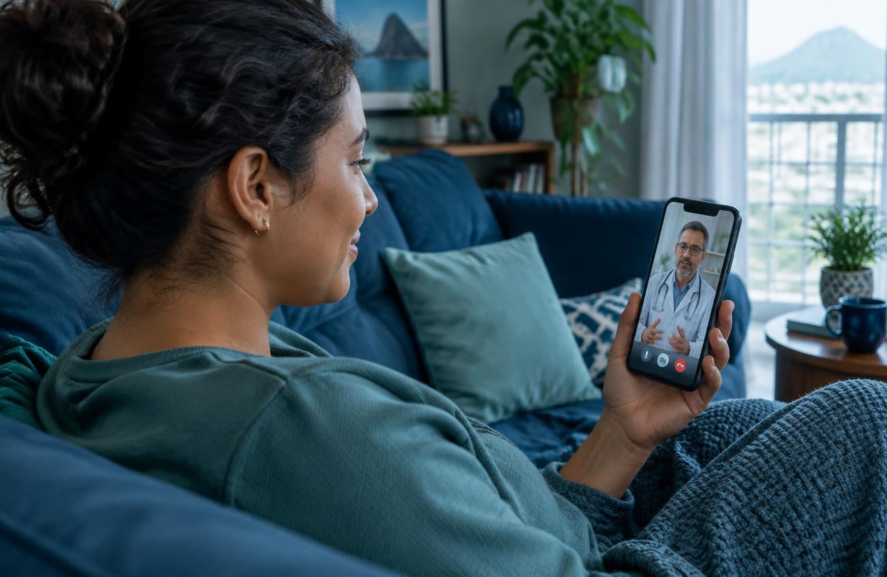 Paciente em consulta por vídeo no celular